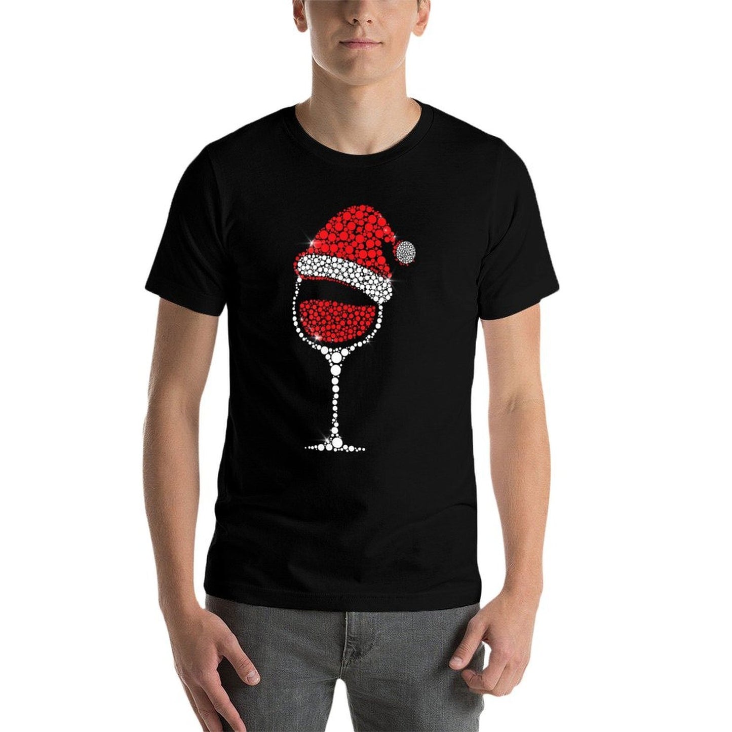 Christmas Pajama Glass of Wine Costume Santa Hat Xmas  Breathable T-Shirt