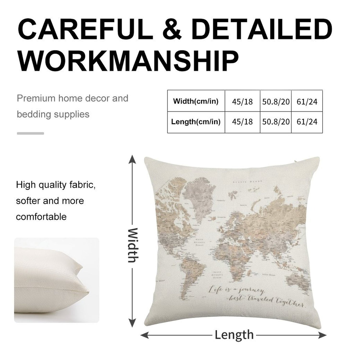 Life Is A Jouney Best Travelled Together, World Map, Abey Linen Throw Pillow Cover