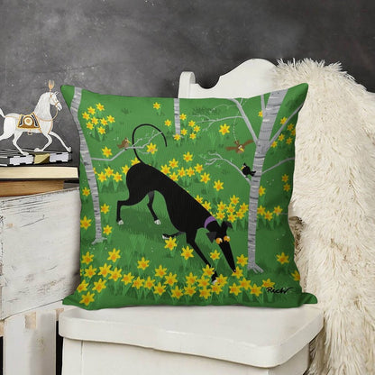 Daffodil Hound Linen Throw Pillow Cover