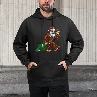 Santa Bigfoot Christmas Tree Xmas Funny Christmas Men Women Colorfast Hoodie