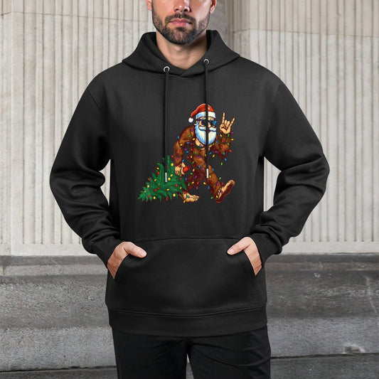 Santa Bigfoot Christmas Tree Xmas Funny Christmas Men Women Colorfast Hoodie