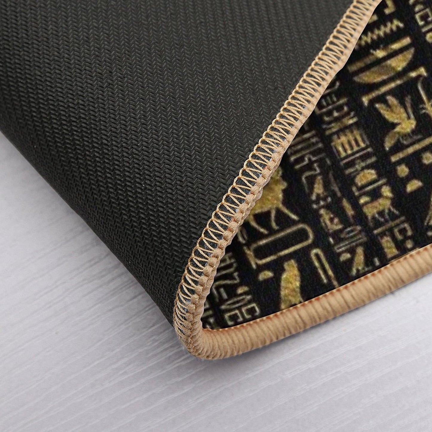 Egyptian Hieroglyphs Vintage Gld on Black Bath Mat