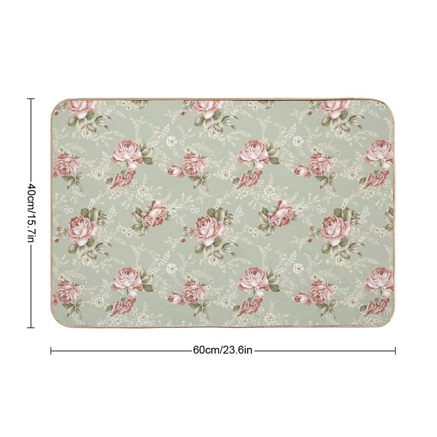 Vintage Blush Roses - Sage Green Background Bath Mat