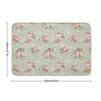 Vintage Blush Roses - Sage Green Background Bath Mat