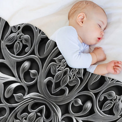 Luxurious Filigree Fern 3D Print - Silver And Black Designer Pattern for A Modern Classic Glam Home VI Throw Blanket
