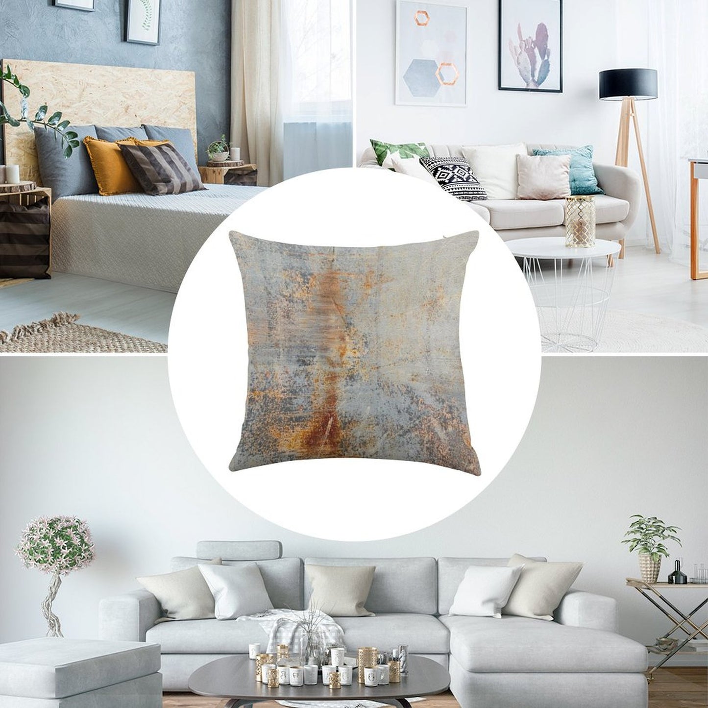 Burn Blue Rust Linen Throw Pillow Cover