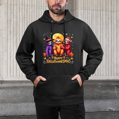 Sloth Happy Hallothanksmas Halloween Thanksgiving Christmas Versatile Streetwear Hoodie