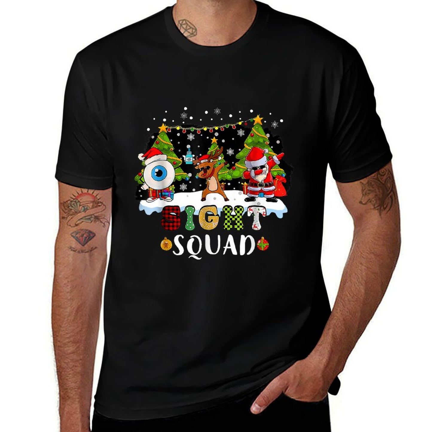 Christmas Sight Squad Santa Reindeer Dabbing Optometrist  Oversized Silhouette T-Shirt