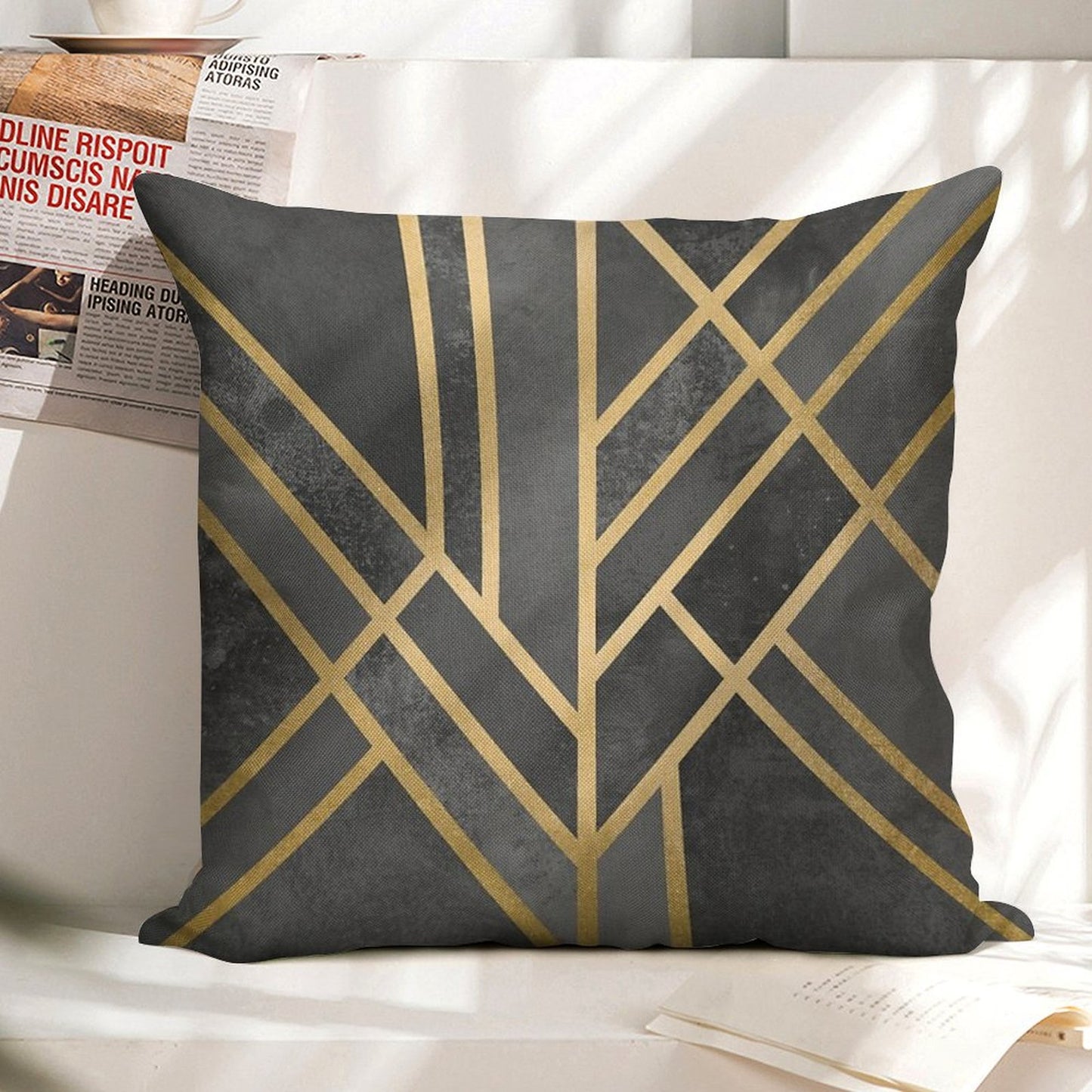 Art Deco Geometry 1 Linen Throw Pillow Cover