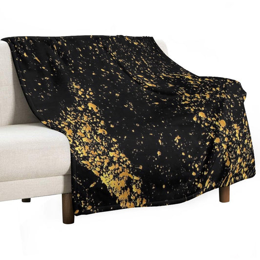 Luxurious Black-Gold Marble Throw Blanket