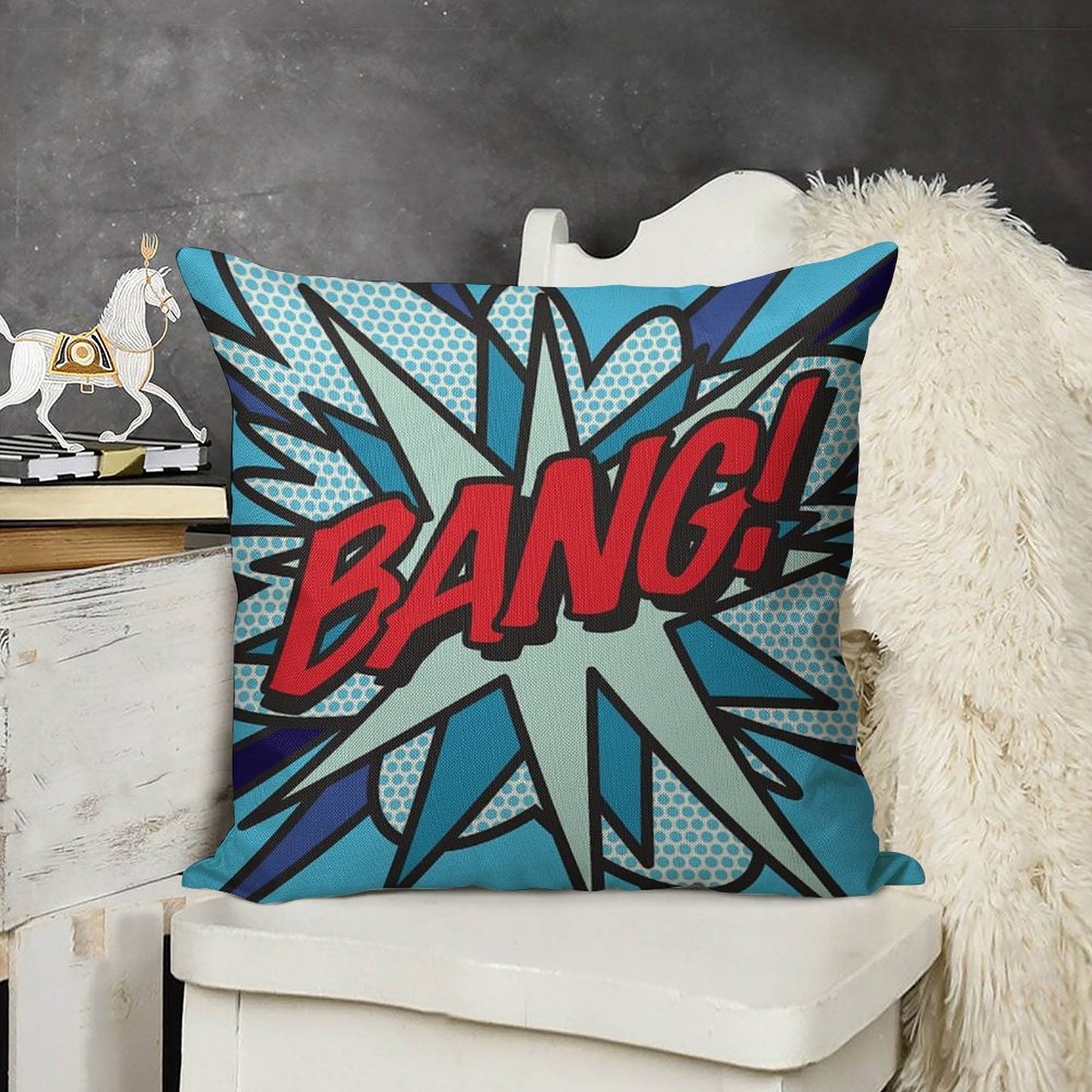 BANG Comic Book Pop Art Modern Fun Graphic Linen Throw Pillow Cover