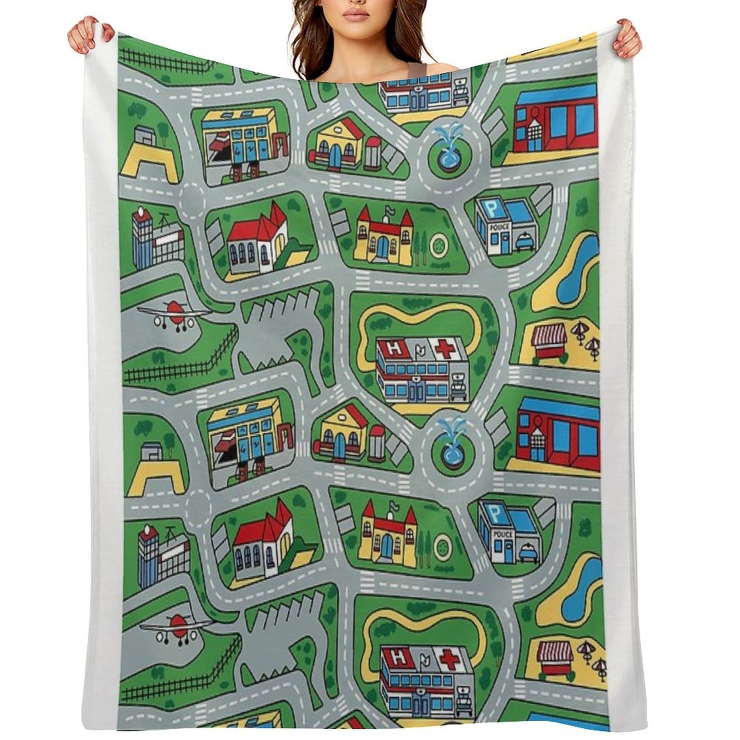 Car City Carpet Road Rug 90s Nostalgic Toy Throw Blanket
