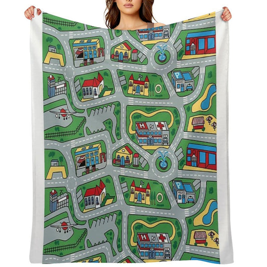 Car City Carpet Road Rug 90s Nostalgic Toy Throw Blanket