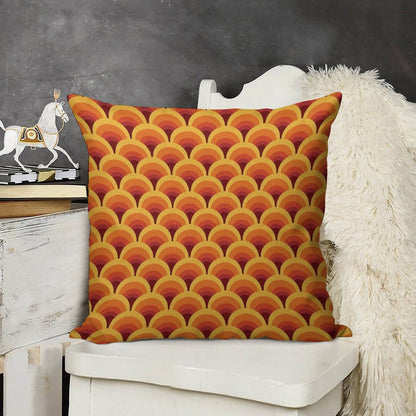 Orange Wave Gradient Retro Pattern Linen Throw Pillow Cover