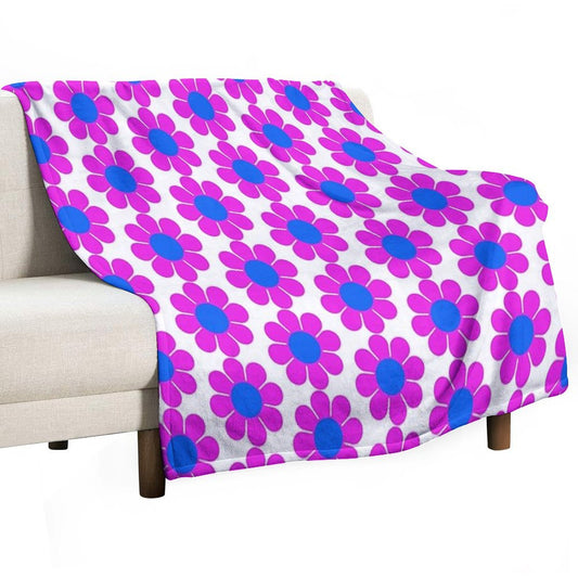 Pink Blue Hippie Flower Power Daisy Throw Blanket