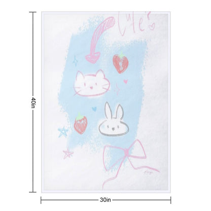 Bunny And Kitty Design (blue Ver 2) Throw Blanket