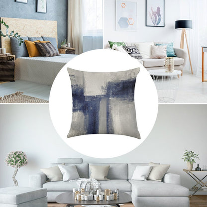 Classic Blue Abstract Linen Throw Pillow Cover