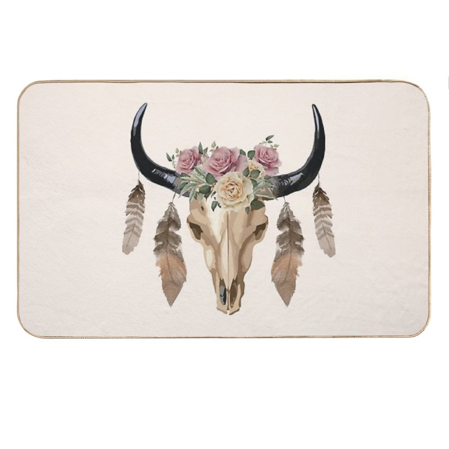 Cow Skull And Crown Leaves And Butterflies Bath Mat