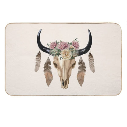 Cow Skull And Crown Leaves And Butterflies Bath Mat