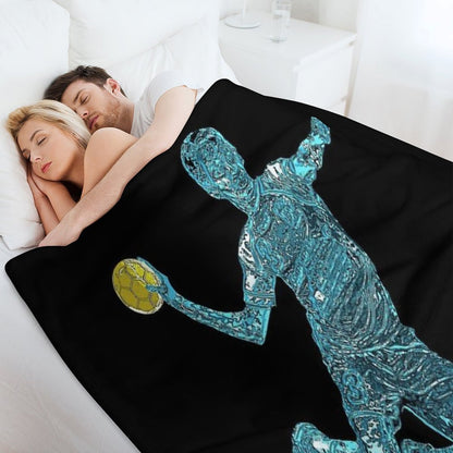 Handball Player Blue Silhouette Throw Blanket