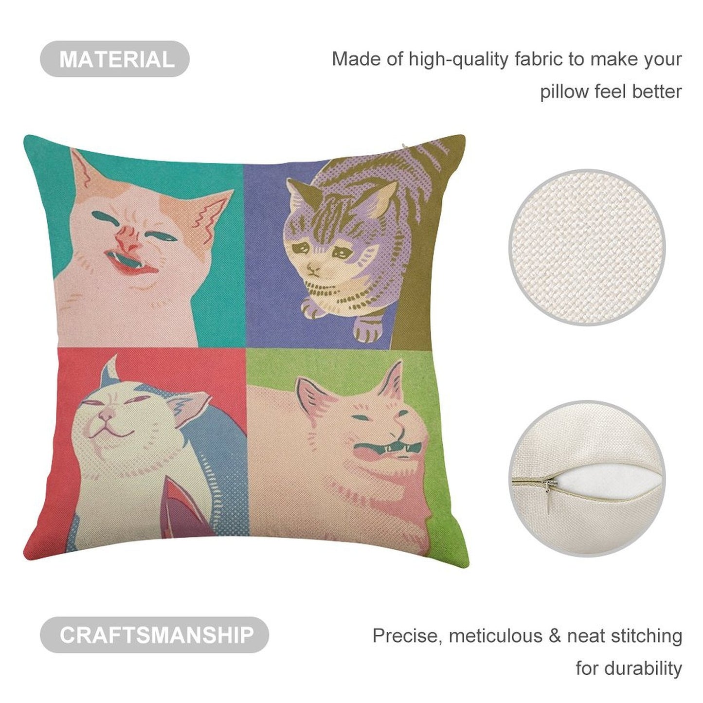 Four Meme Cats of The Apocalypse Linen Throw Pillow Cover