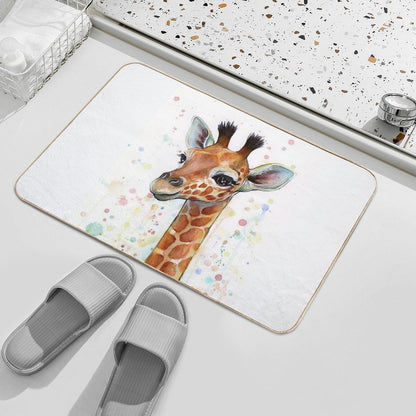 Baby Giraffe Watercolor Painting, Nursery Art Bath Mat