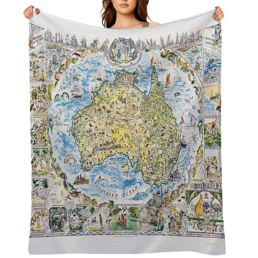 Antique Map of Australia, Patriotism And Resources Throw Blanket