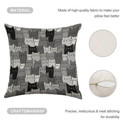 Silent Cats Monochromatic Linen Throw Pillow Cover