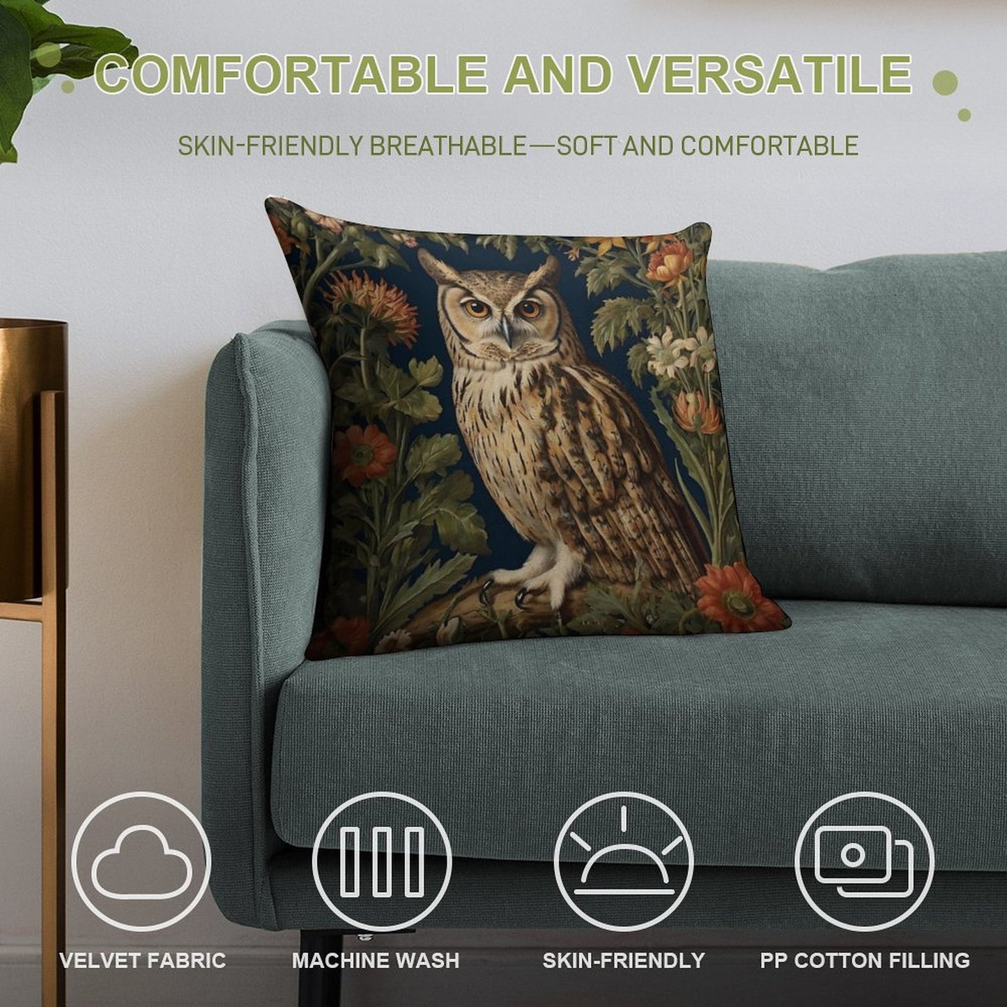 Vintage Forest Owl William Morris Style Soft Style Accent Throw Pillow