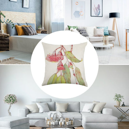 Flowering Silver Princess Eucalyptus Watercolor Linen Throw Pillow Cover