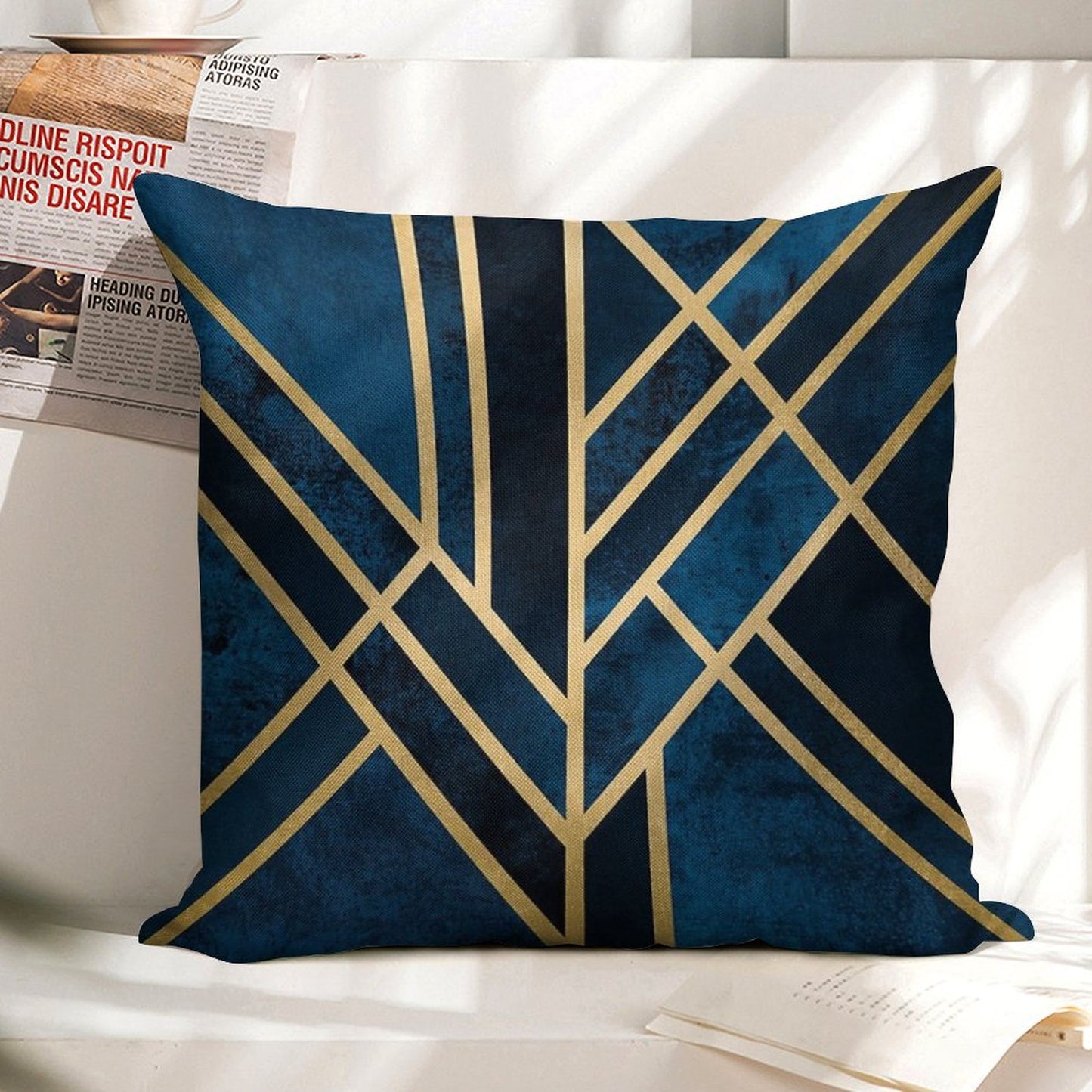 Art Deco Midnight Linen Throw Pillow Cover