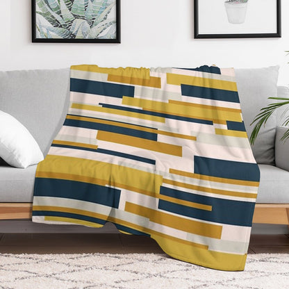 Wright Midcentury Modern Geometric Abstract Pattern in Mustard Yellow, Navy Blue, And Pale Blush Throw Blanket
