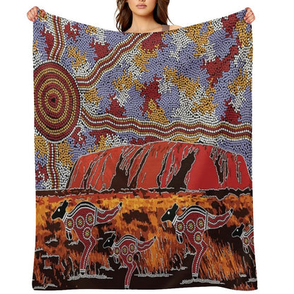 Authentic Aboriginal Art - Uluru  Ayers Rock Throw Blanket