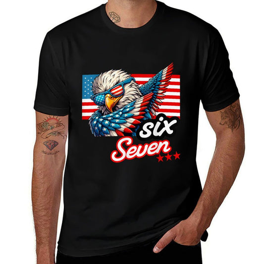 Six Seven Funny Patriotic Dabbing Bald Eagle 6 7 Meme Slang  Versatile T-Shirt