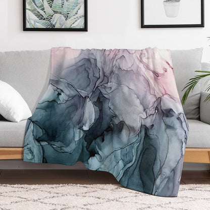 Blush And Payne's Grey Flowing Abstract Painting Throw Blanket