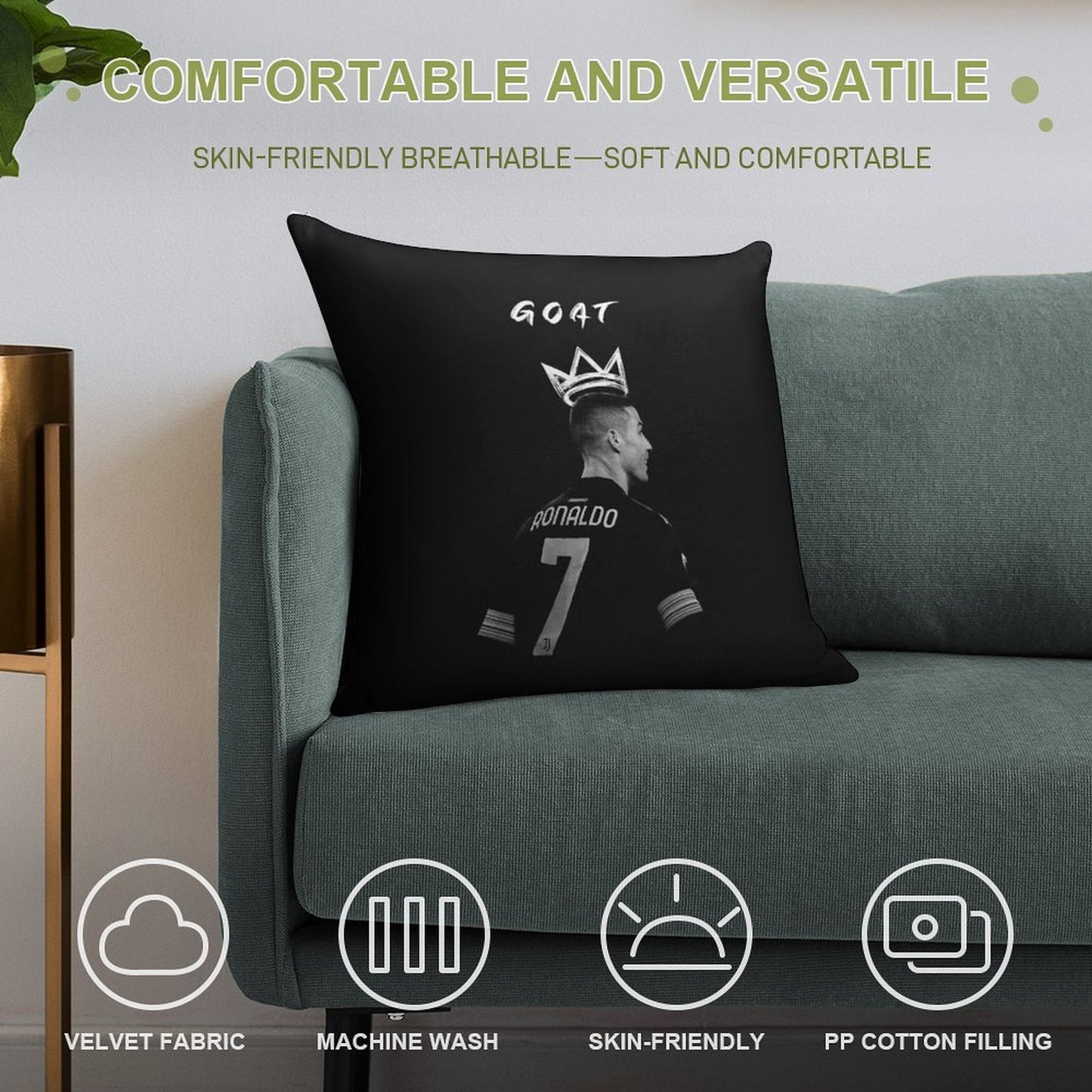 Cristiano Ronaldo Goat Soft Anti-Pilling Throw Pillow