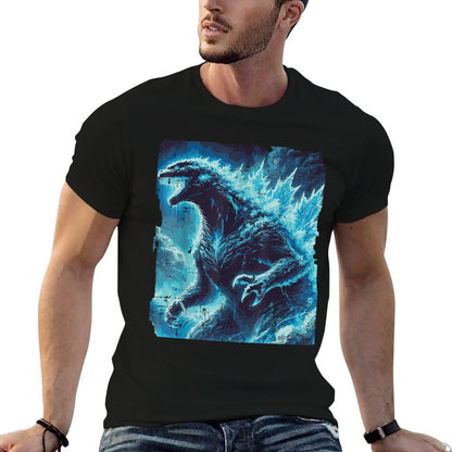 Japanese Blue Kaiju Monster Art Men Boys Kids Youthns  Rolled Sleeves T-Shirt