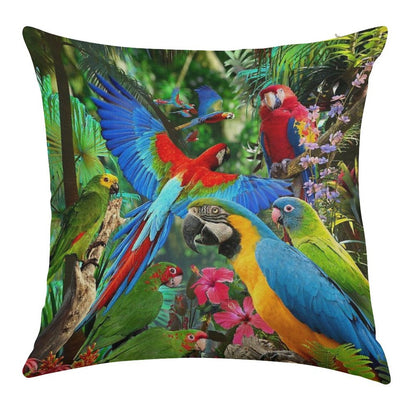Parrots Linen Throw Pillow Cover