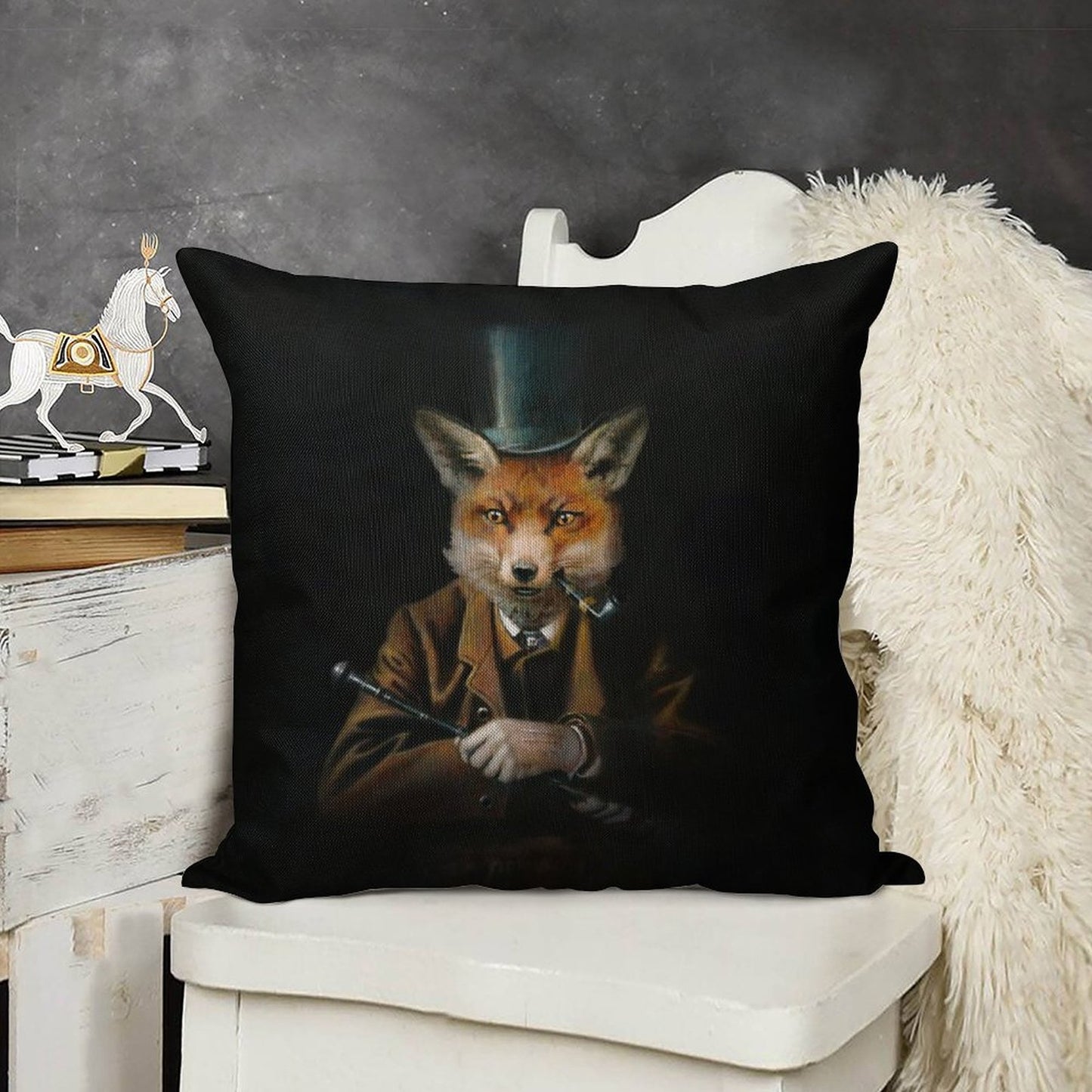 Dapper Victorian Fox Linen Throw Pillow Cover