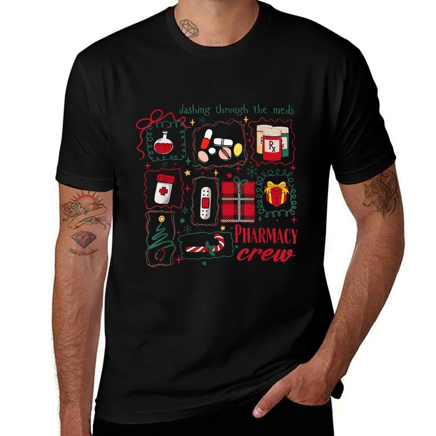 Coquette Cute Christmas Pharmacy Crew Nurse Medical CPhT  Relaxed-fit T-Shirt