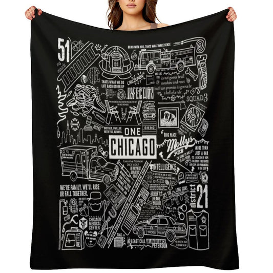 ONE CHICAGO COLLAGE on Black Throw Blanket