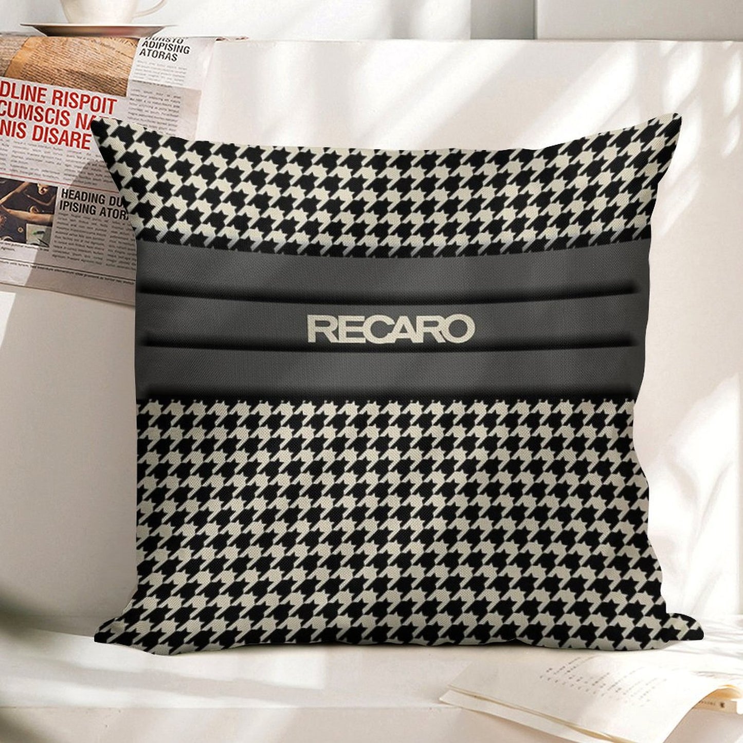 Recaro Seat Houndstooth Upholstery Linen Throw Pillow Cover