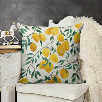 Hand Painted Watercolor Yellow Lemon Pattern Linen Throw Pillow Cover