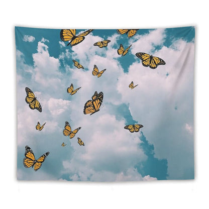 Monarch Butterflies Flying in The Sky (vintage)  - Photography And Illustration Tapestry