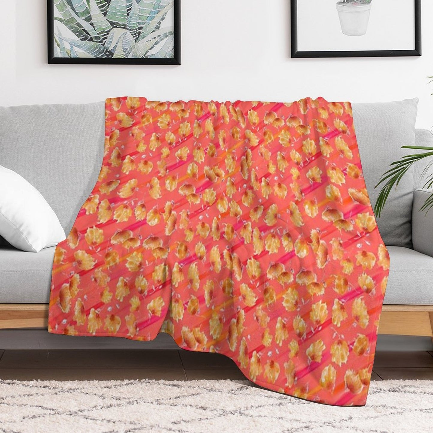 Watercolor Painted Flowers with Diagonal Accents Throw Blanket
