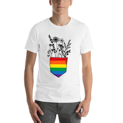 Pocket Flowers Rainbow LGBTQ Pride Month Gay Lesbian  Oversized Silhouette T-Shirt