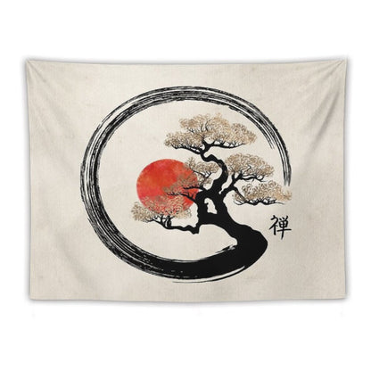 Enso Circle And Bonsai Tree on Canvas Tapestry