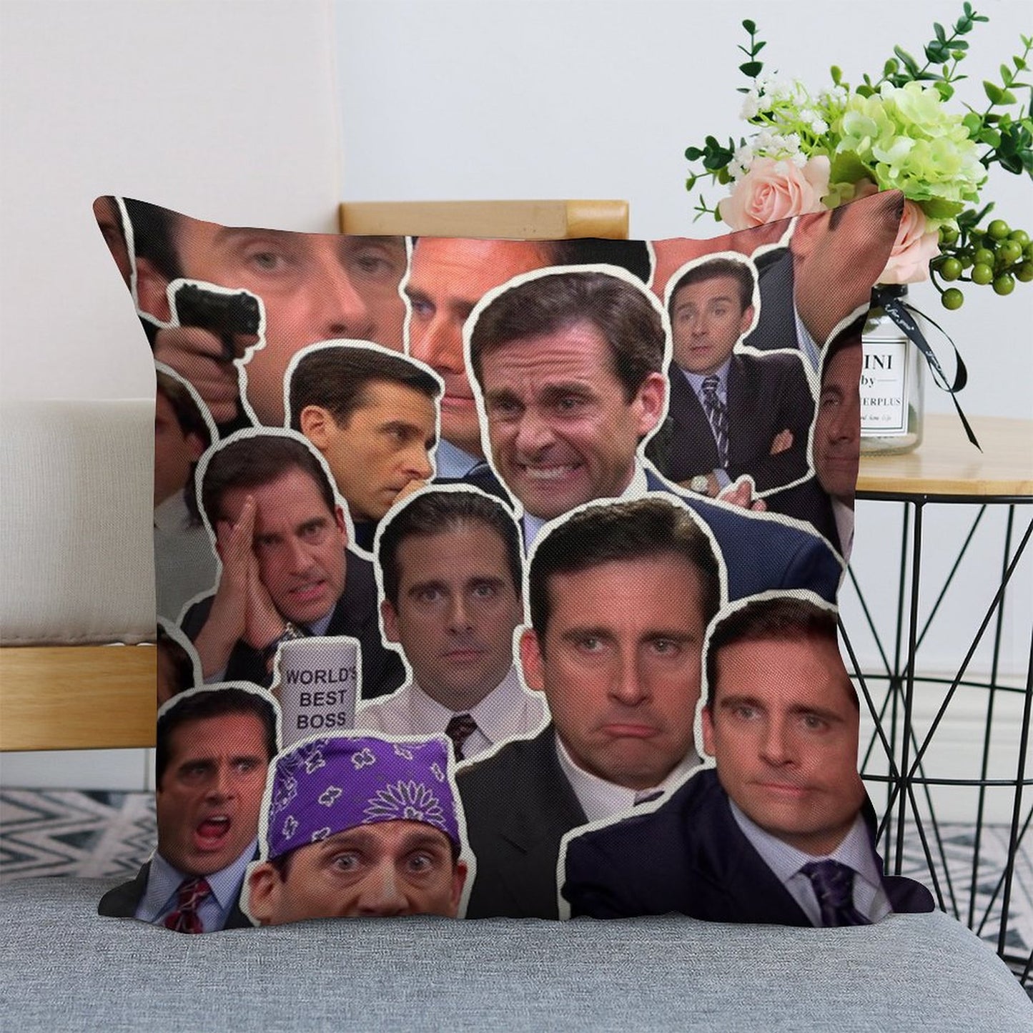 Michael Scott - The Office Collage Linen Throw Pillow Cover