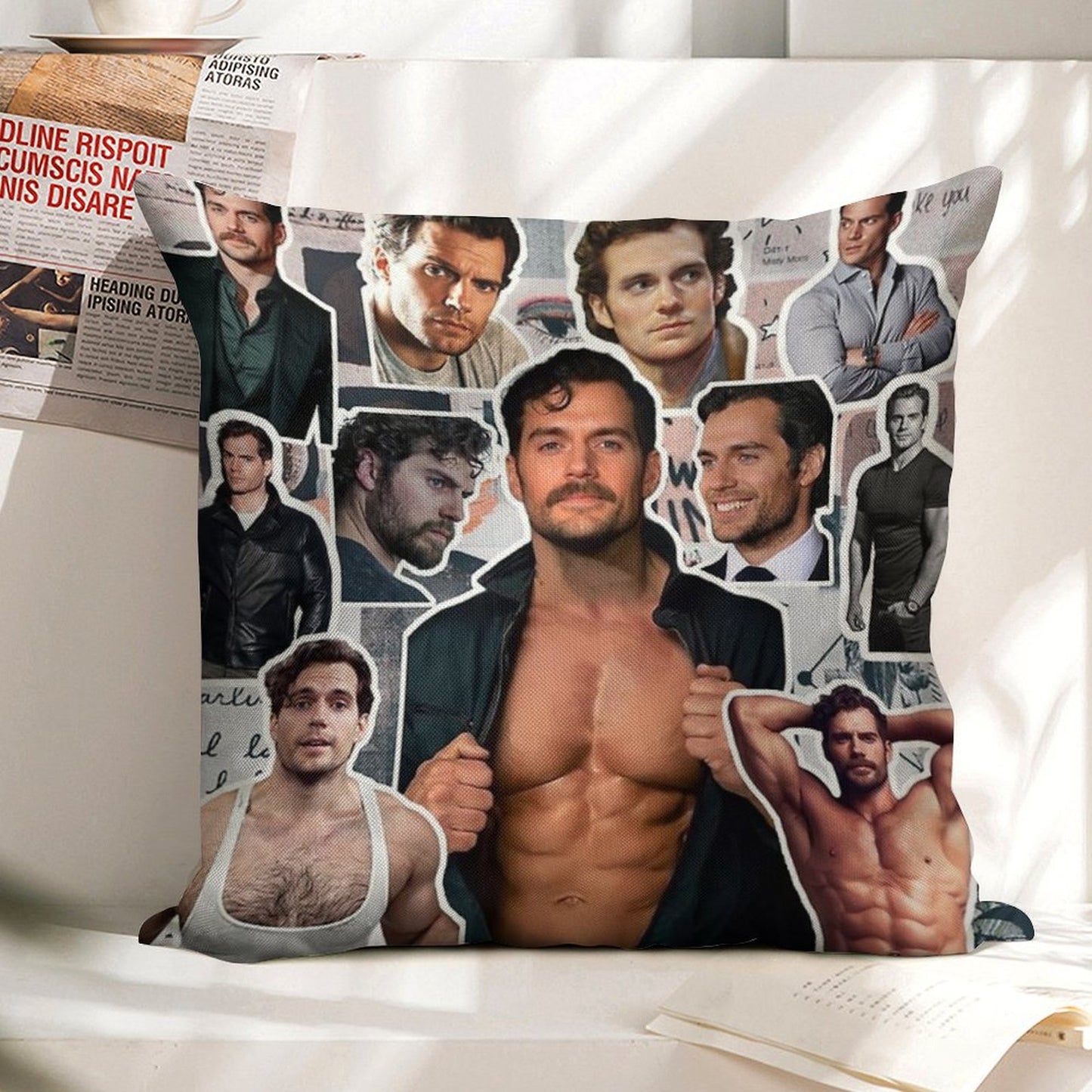 Henry Cavill Photo Collage Linen Throw Pillow Cover