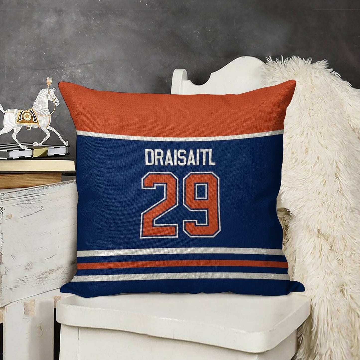 Edmonton Oilers Leon Draisaitl Home Jersey Back Phone Case Linen Throw Pillow Cover